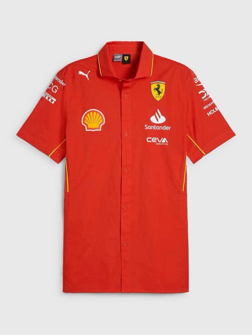 Puma Red Short-Sleeve Button Down Team Shirt with Yellow Trim